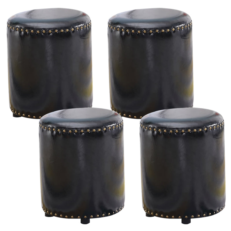 Round Contemporary Pouf Pure Color Nailhead Trim PU Leather Pouf Ottoman
