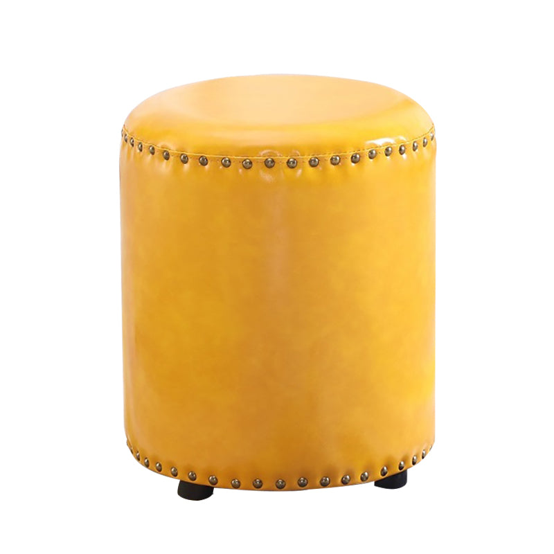 Round Contemporary Pouf Pure Color Nailhead Trim PU Leather Pouf Ottoman