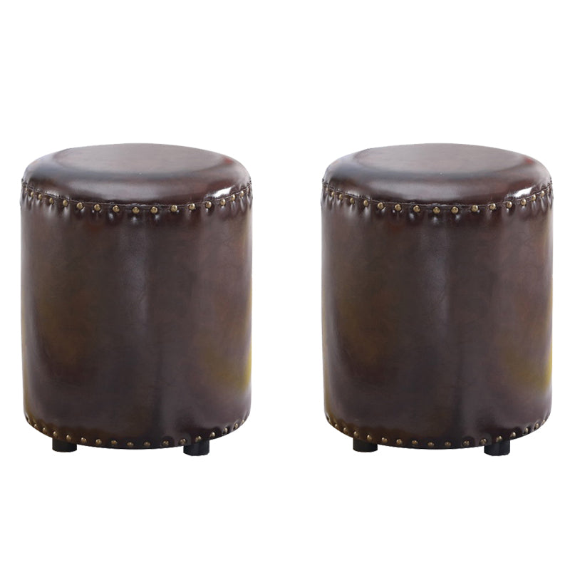 Round Contemporary Pouf Pure Color Nailhead Trim PU Leather Pouf Ottoman