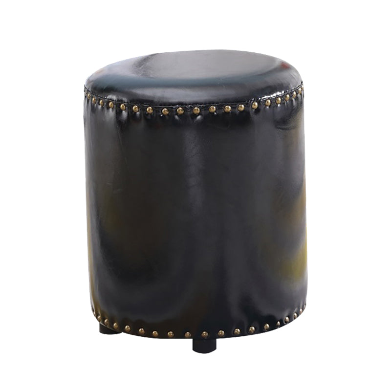 Round Contemporary Pouf Pure Color Nailhead Trim PU Leather Pouf Ottoman