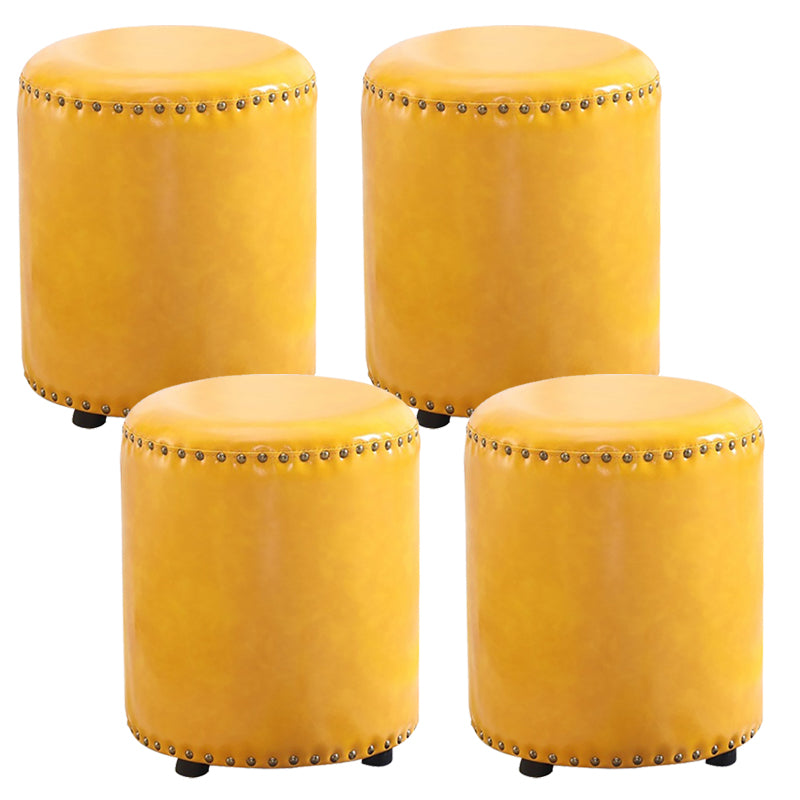 Round Contemporary Pouf Pure Color Nailhead Trim PU Leather Pouf Ottoman