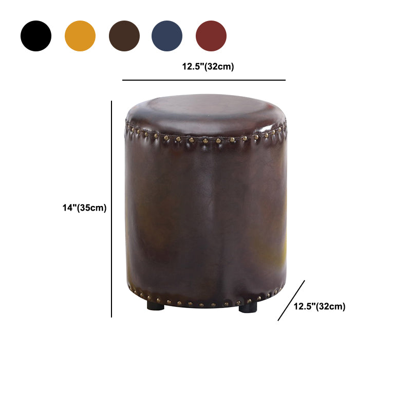 Round Contemporary Pouf Pure Color Nailhead Trim PU Leather Pouf Ottoman