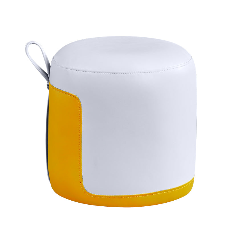 Faux Leather Pouf Round Patchwork Water Resistant Contemporary Pouf Ottoman