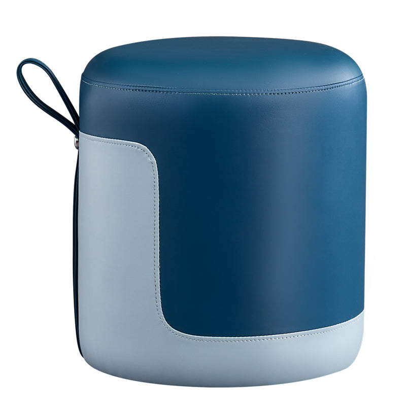 Faux Leather Pouf Round Patchwork Water Resistant Contemporary Pouf Ottoman