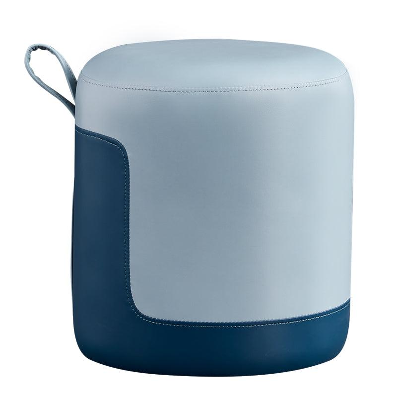 Faux Leather Pouf Round Patchwork Water Resistant Contemporary Pouf Ottoman