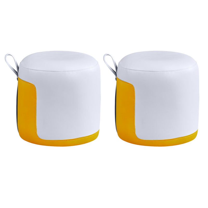 Faux Leather Pouf Round Patchwork Water Resistant Contemporary Pouf Ottoman