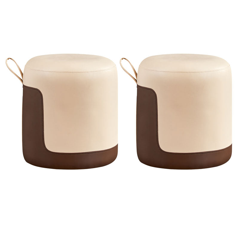 Faux Leather Pouf Round Patchwork Water Resistant Contemporary Pouf Ottoman