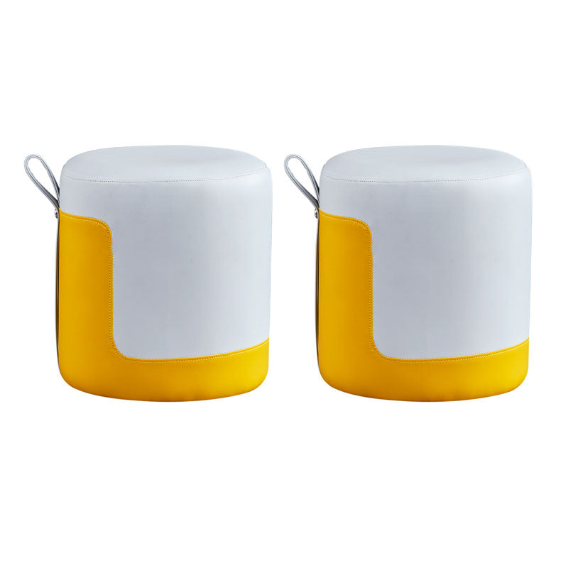 Faux Leather Pouf Round Patchwork Water Resistant Contemporary Pouf Ottoman