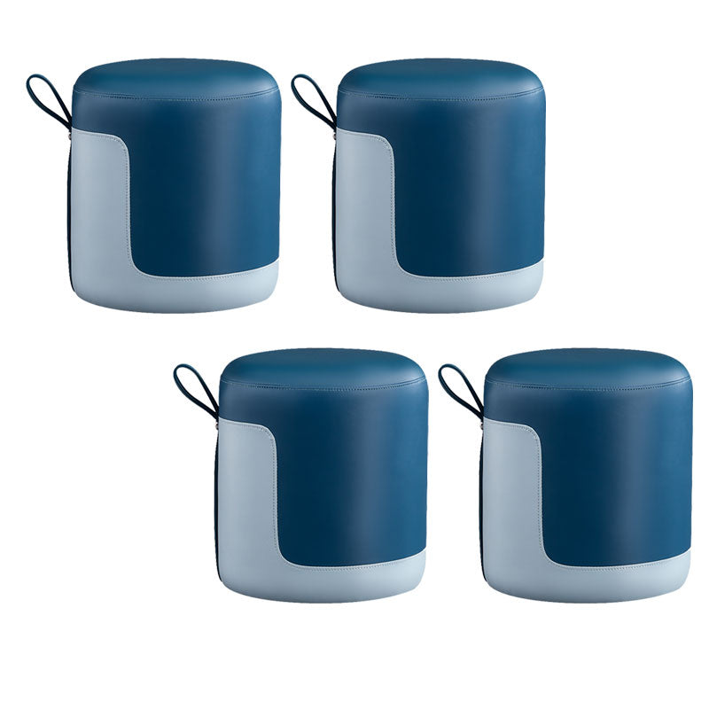 Faux Leather Pouf Round Patchwork Water Resistant Contemporary Pouf Ottoman