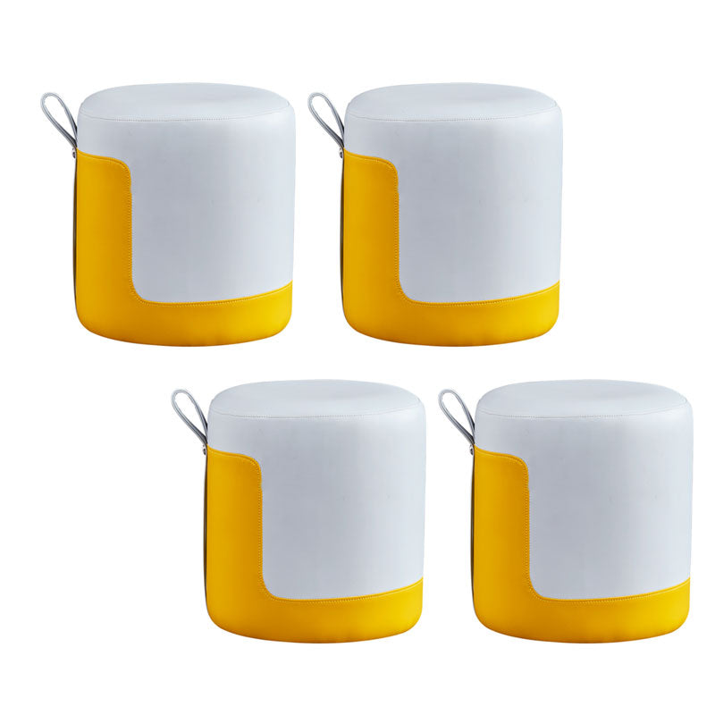 Faux Leather Pouf Round Patchwork Water Resistant Contemporary Pouf Ottoman