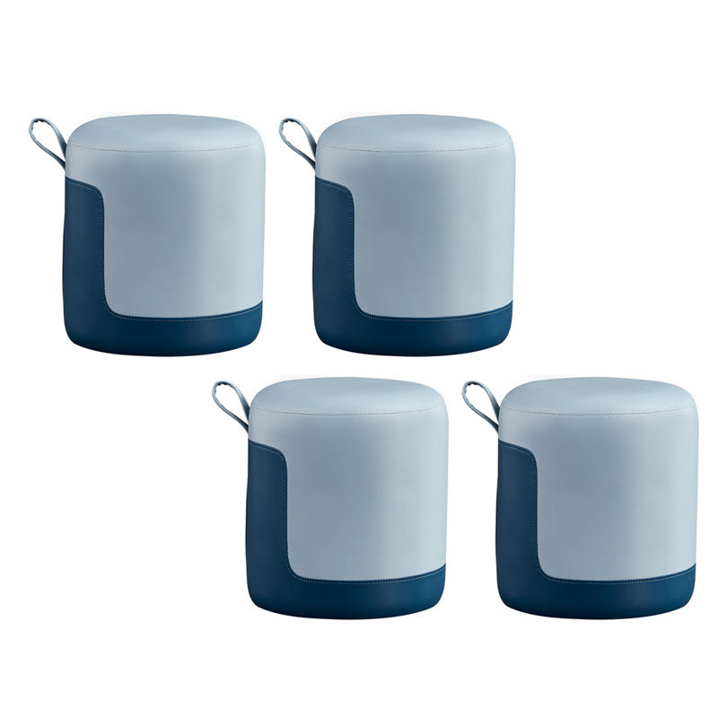 Faux Leather Pouf Round Patchwork Water Resistant Contemporary Pouf Ottoman