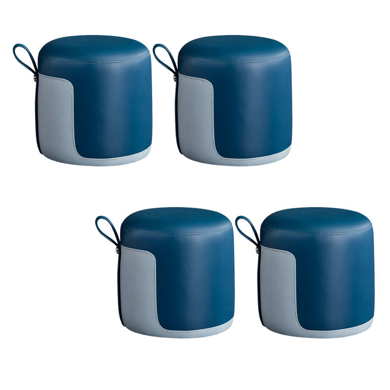 Faux Leather Pouf Round Patchwork Water Resistant Contemporary Pouf Ottoman