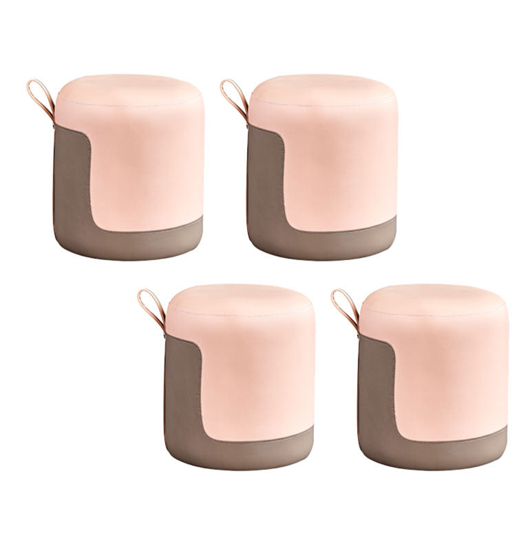 Faux Leather Pouf Round Patchwork Water Resistant Contemporary Pouf Ottoman