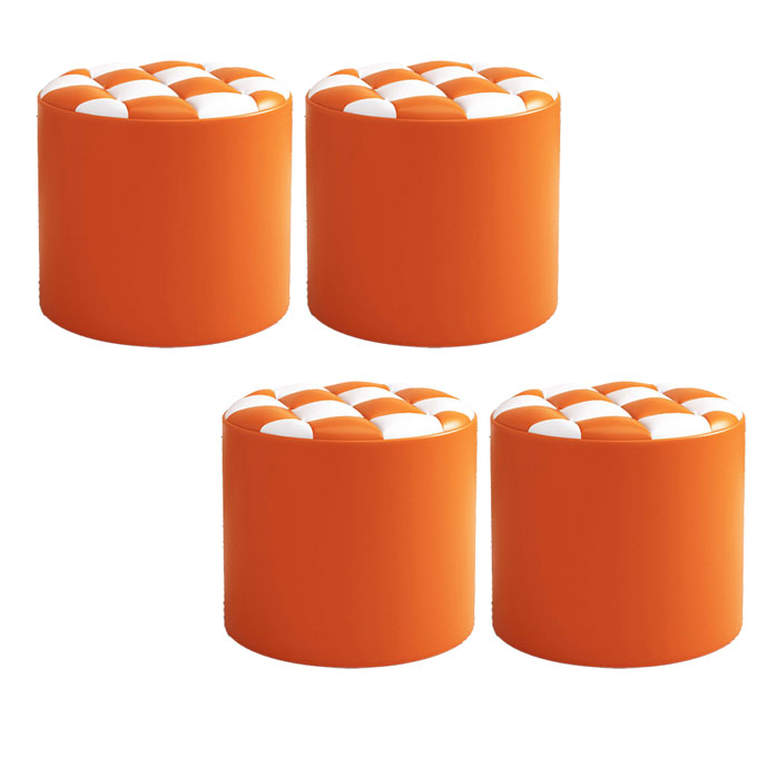 Mid-Century Modern Pouf Ottoman Faux Leather Tufted Square Pattern Round Ottoman