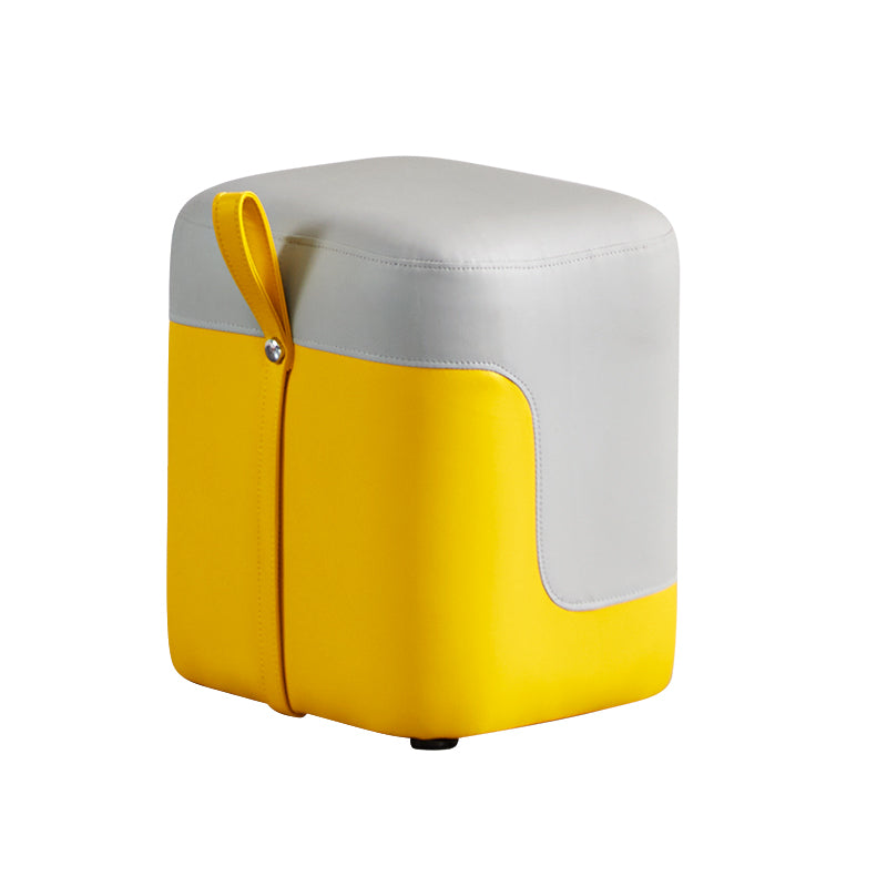 Modern Square Pouf Fade Resistant Contrast Color Faux Leather Pouf Ottoman