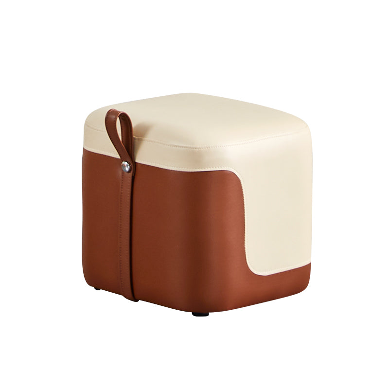 Modern Square Pouf Fade Resistant Contrast Color Faux Leather Pouf Ottoman