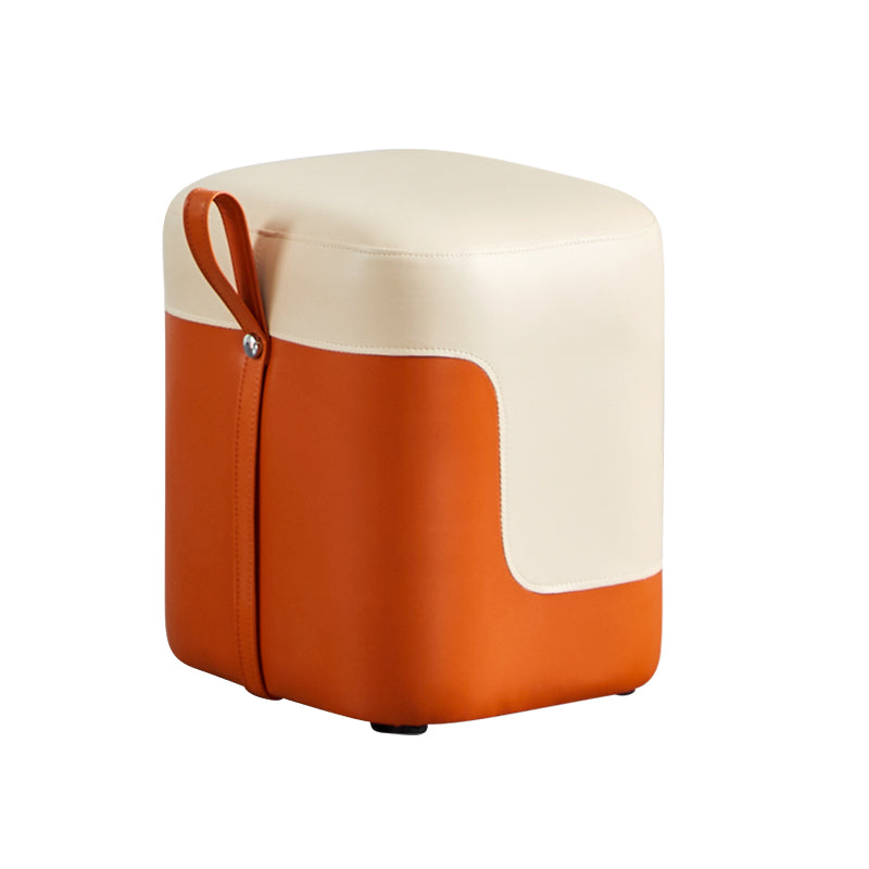 Modern Square Pouf Fade Resistant Contrast Color Faux Leather Pouf Ottoman
