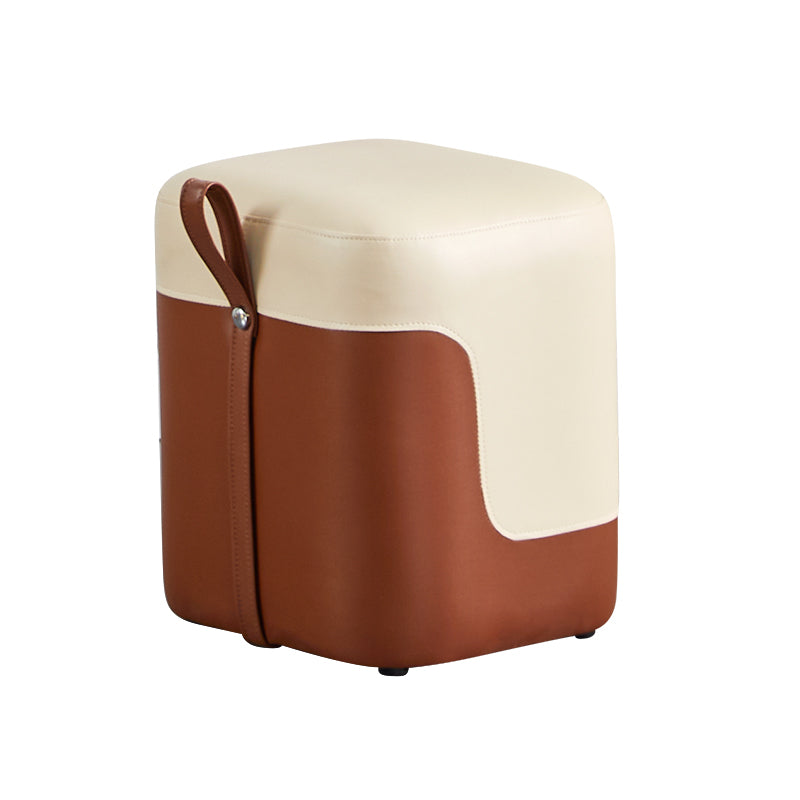 Modern Square Pouf Fade Resistant Contrast Color Faux Leather Pouf Ottoman