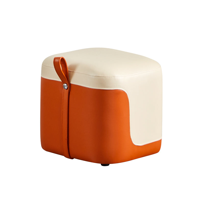 Modern Square Pouf Fade Resistant Contrast Color Faux Leather Pouf Ottoman