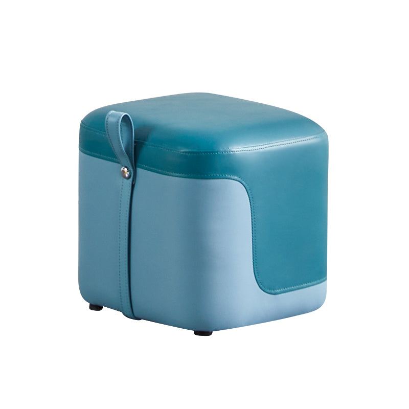 Modern Square Pouf Fade Resistant Contrast Color Faux Leather Pouf Ottoman
