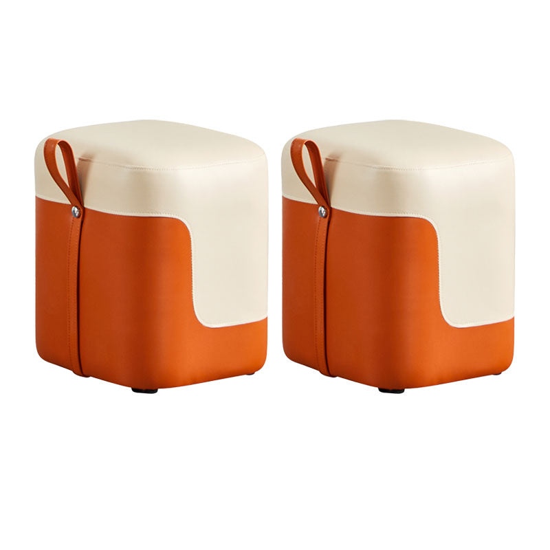 Modern Square Pouf Fade Resistant Contrast Color Faux Leather Pouf Ottoman