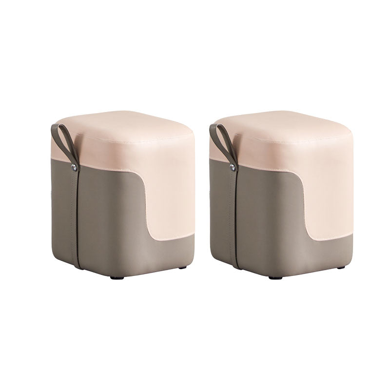 Modern Square Pouf Fade Resistant Contrast Color Faux Leather Pouf Ottoman