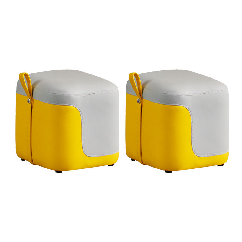 Modern Square Pouf Fade Resistant Contrast Color Faux Leather Pouf Ottoman