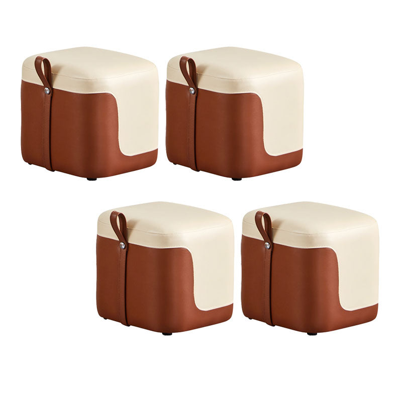 Modern Square Pouf Fade Resistant Contrast Color Faux Leather Pouf Ottoman