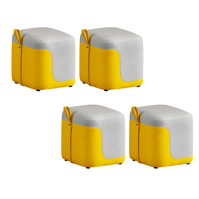 Modern Square Pouf Fade Resistant Contrast Color Faux Leather Pouf Ottoman