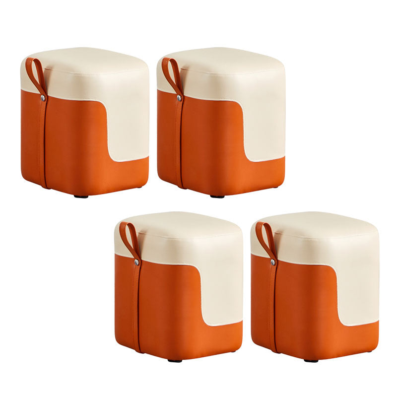 Modern Square Pouf Fade Resistant Contrast Color Faux Leather Pouf Ottoman