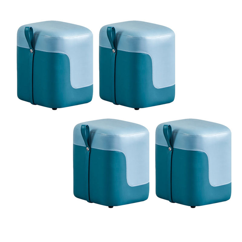 Modern Square Pouf Fade Resistant Contrast Color Faux Leather Pouf Ottoman