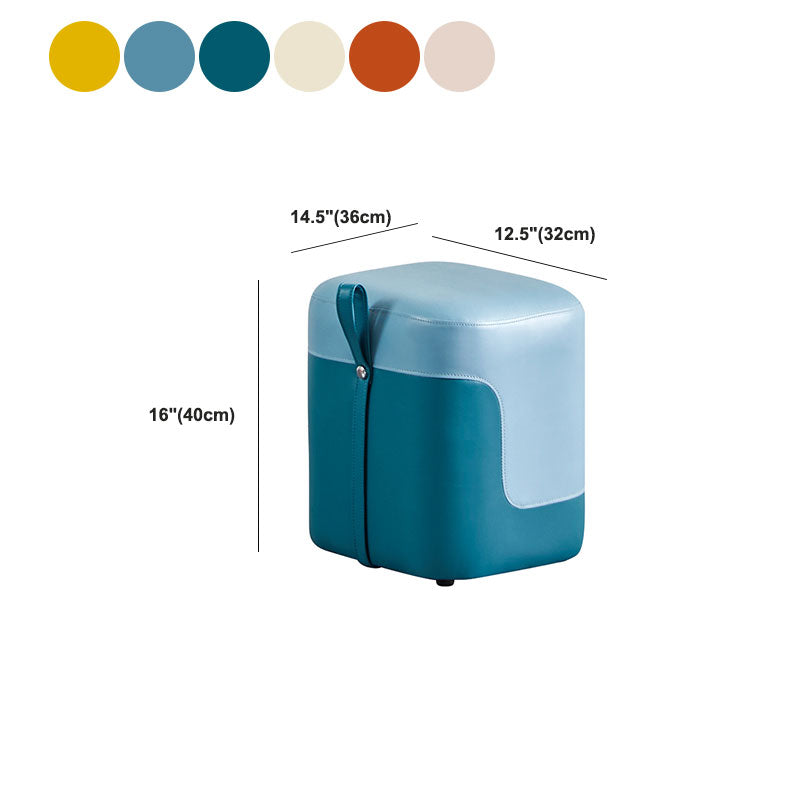 Modern Square Pouf Fade Resistant Contrast Color Faux Leather Pouf Ottoman