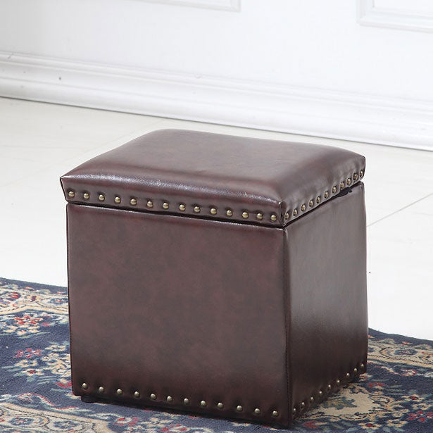 Modern Black Ottoman Leather Rectangle Ottoman for Living Room