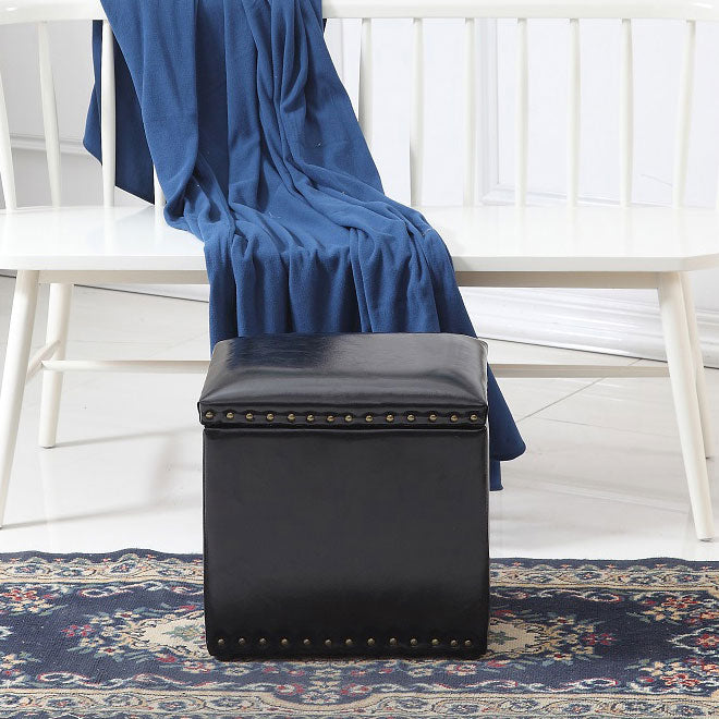 Modern Black Ottoman Leather Rectangle Ottoman for Living Room