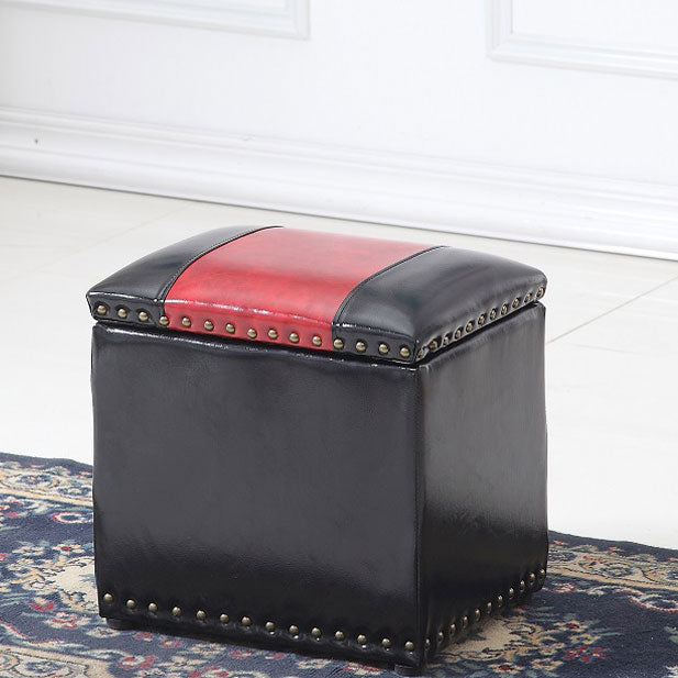 Modern Black Ottoman Leather Rectangle Ottoman for Living Room