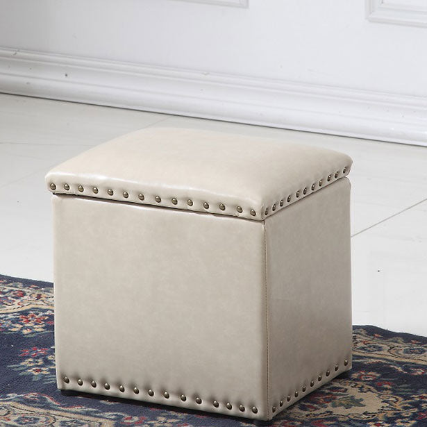 Modern Black Ottoman Leather Rectangle Ottoman for Living Room