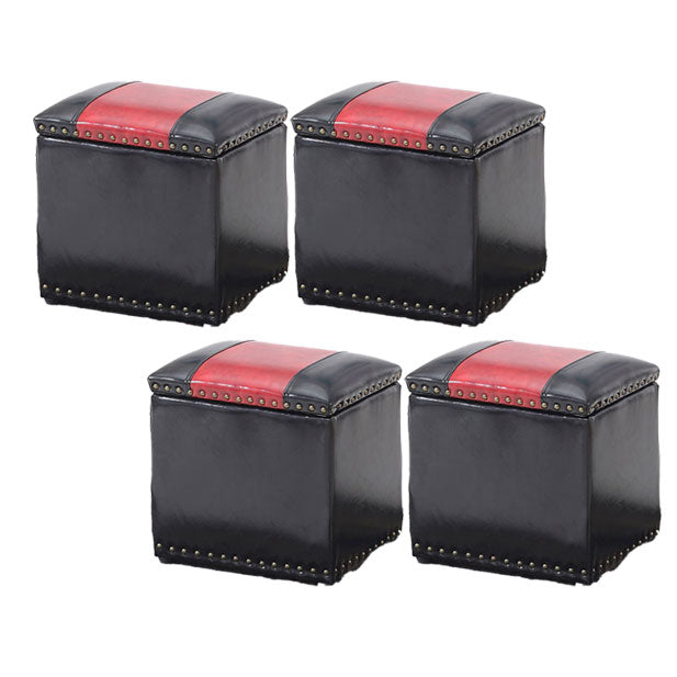 Modern Black Ottoman Leather Rectangle Ottoman for Living Room