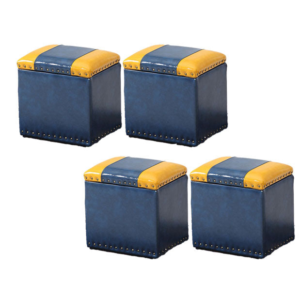 Modern Black Ottoman Leather Rectangle Ottoman for Living Room