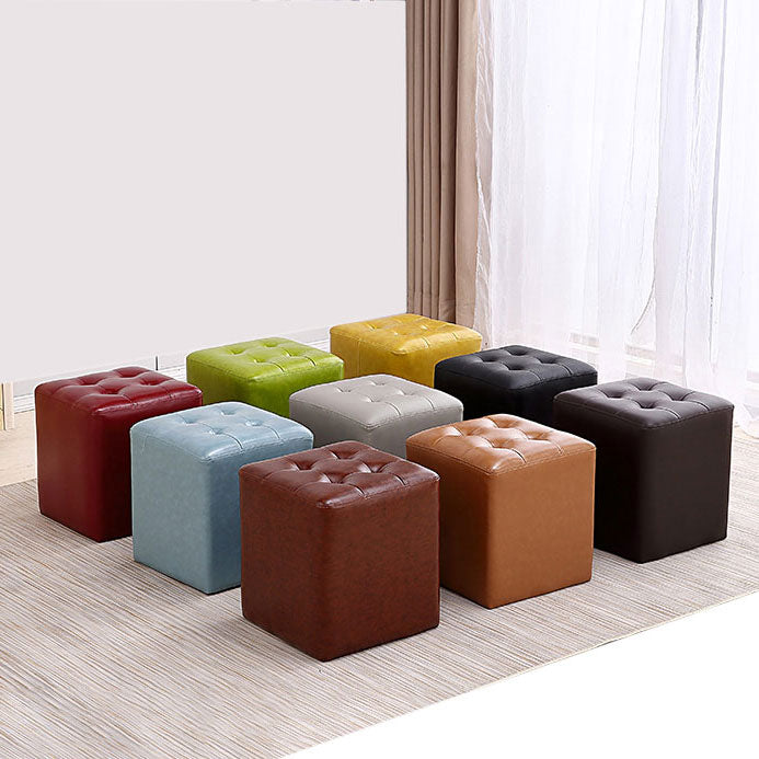 Tufted Ottoman Tear Resistant Faux Leather Contemporary Footstool Ottoman