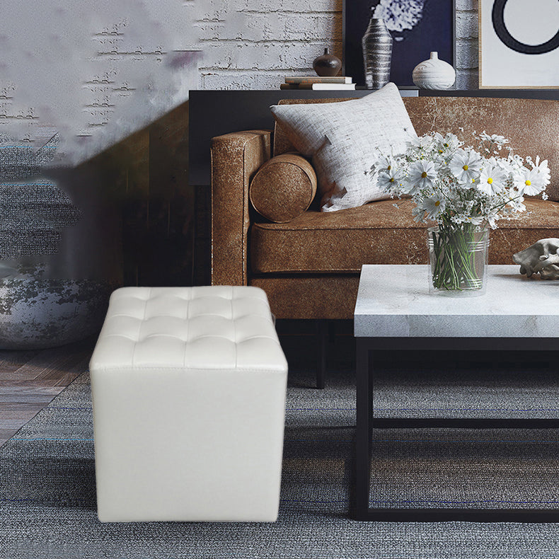Modern Plain Ottoman Water Resistant Genuine Leather Tufted Pouf Ottoman
