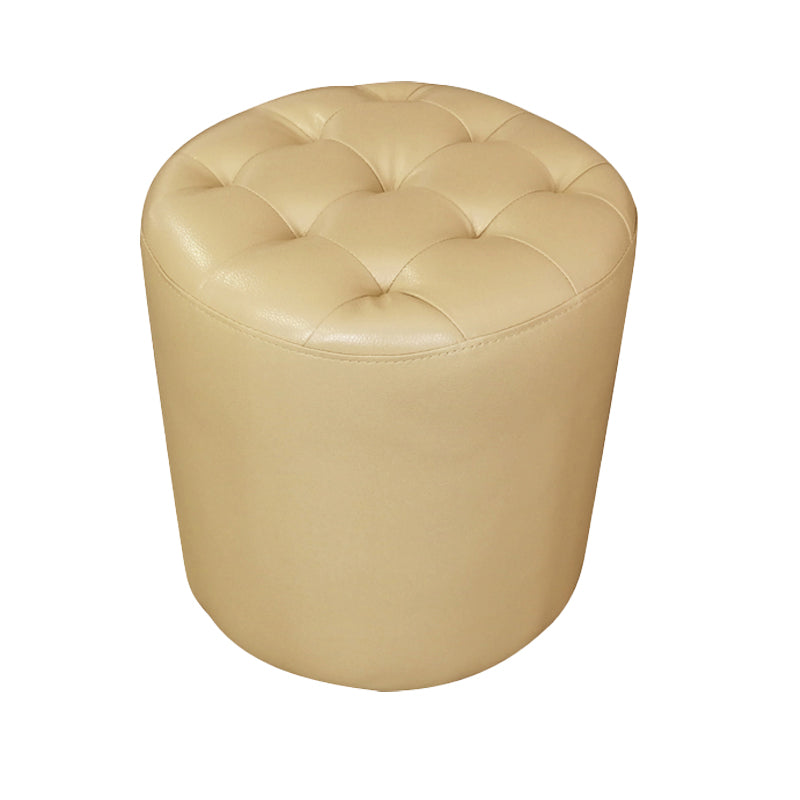 Modern Plain Ottoman Water Resistant Genuine Leather Tufted Pouf Ottoman