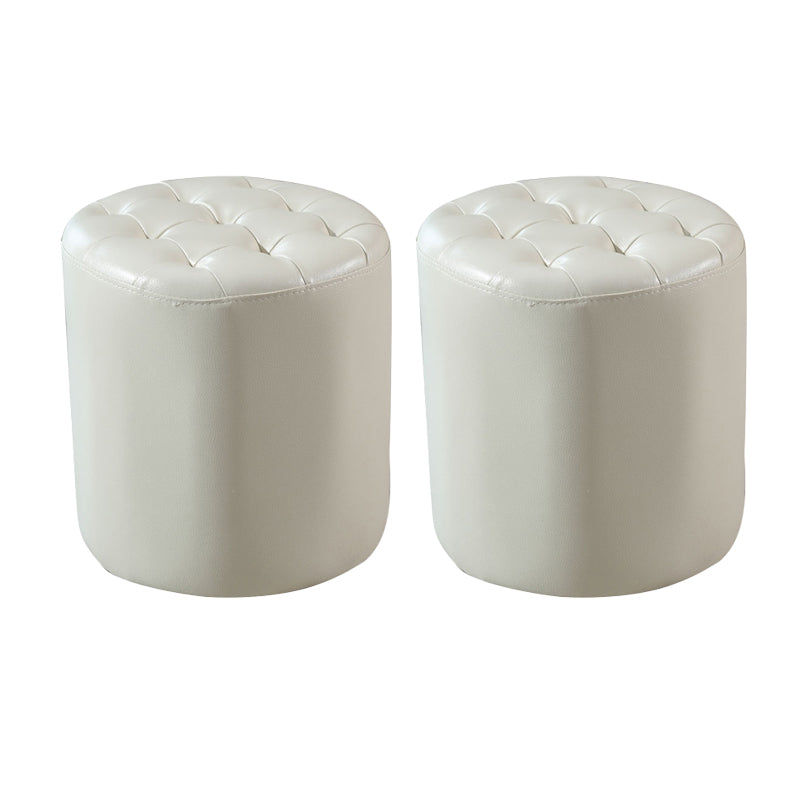 Modern Plain Ottoman Water Resistant Genuine Leather Tufted Pouf Ottoman