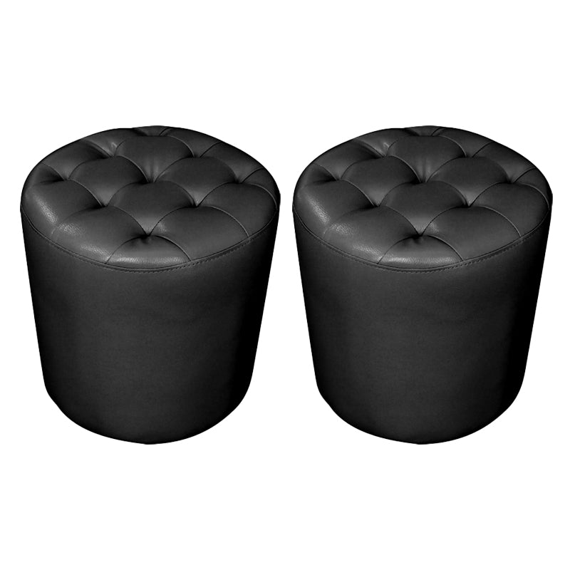 Modern Plain Ottoman Water Resistant Genuine Leather Tufted Pouf Ottoman