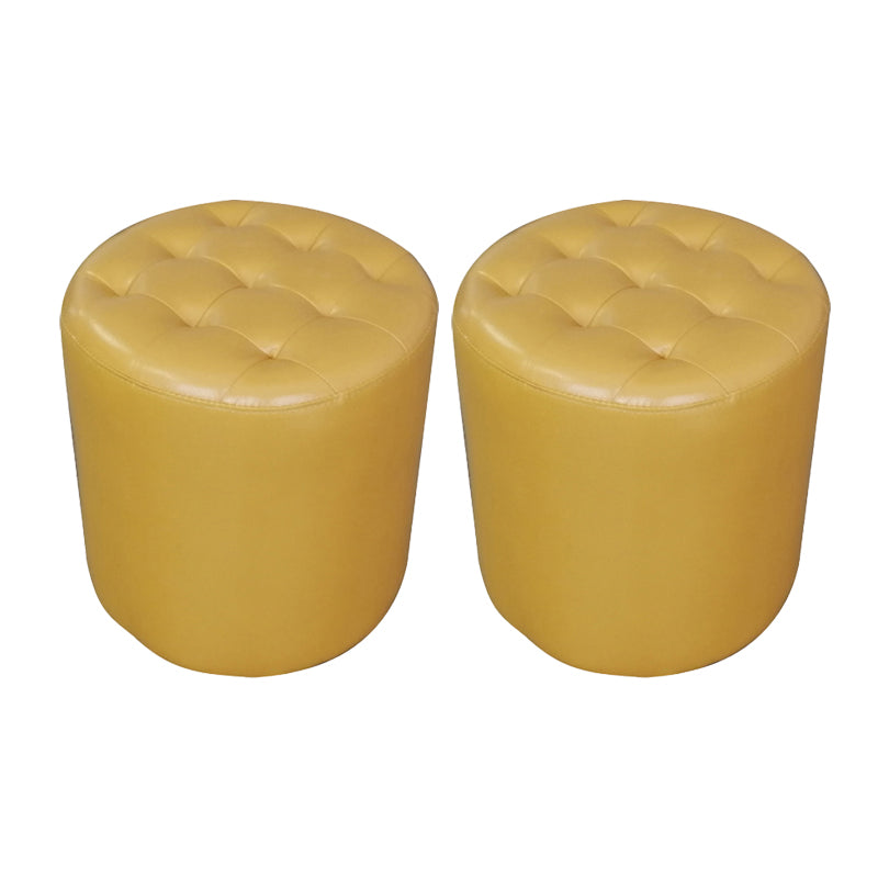 Modern Plain Ottoman Water Resistant Genuine Leather Tufted Pouf Ottoman