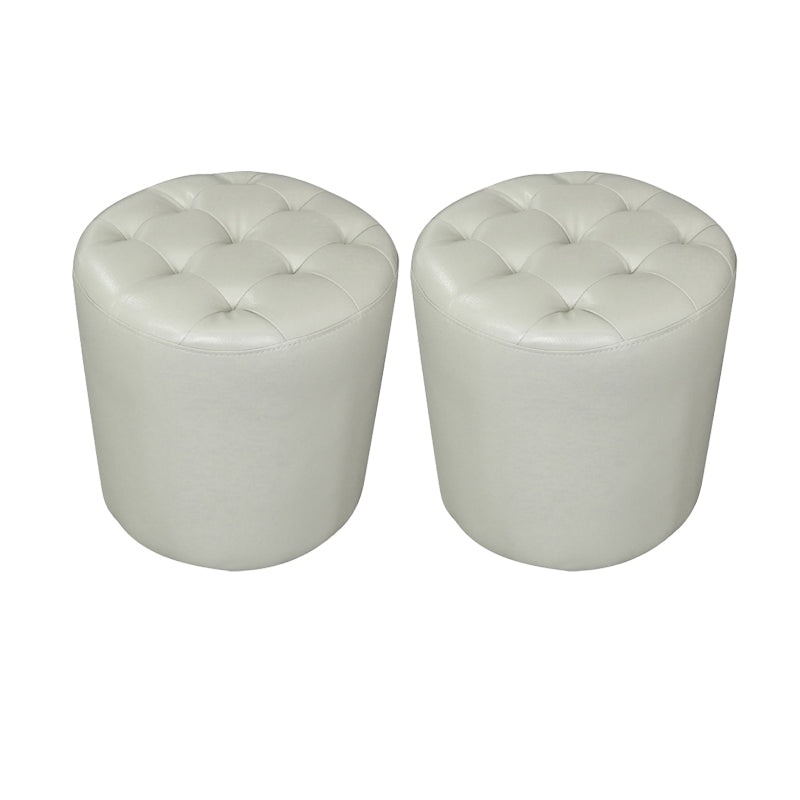 Modern Plain Ottoman Water Resistant Genuine Leather Tufted Pouf Ottoman