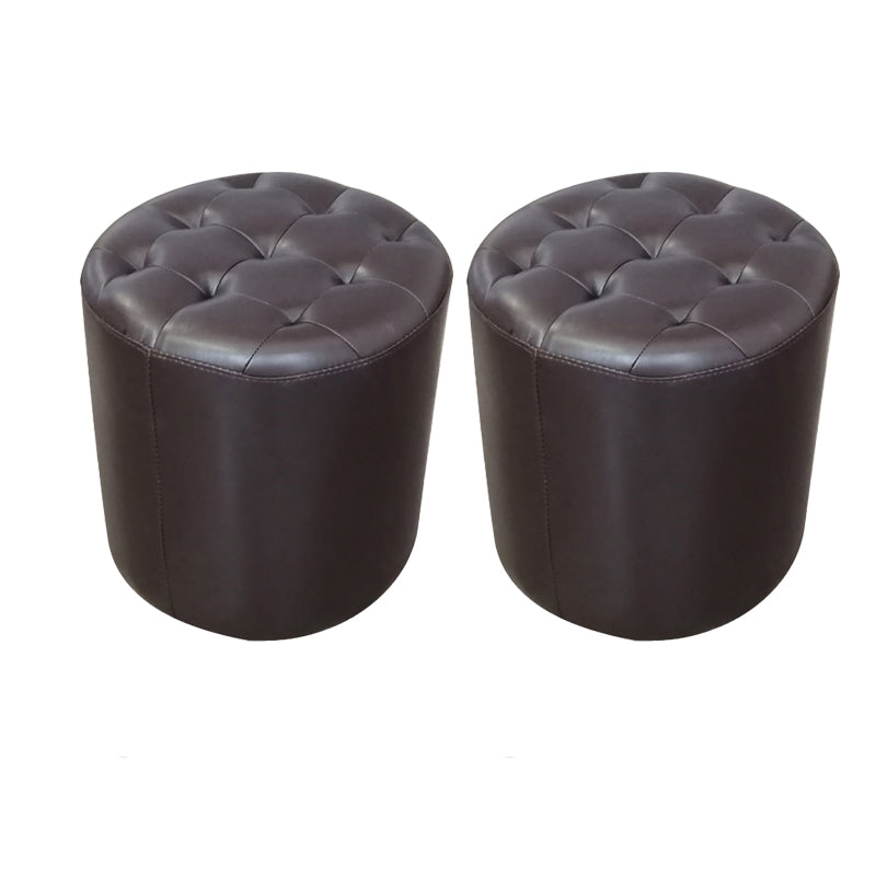 Modern Plain Ottoman Water Resistant Genuine Leather Tufted Pouf Ottoman