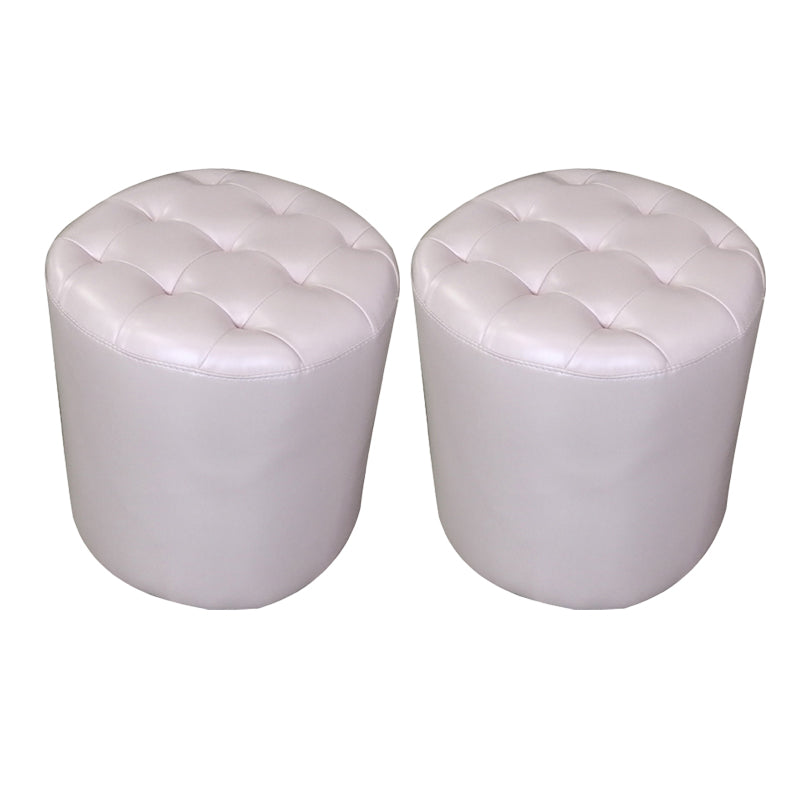 Modern Plain Ottoman Water Resistant Genuine Leather Tufted Pouf Ottoman