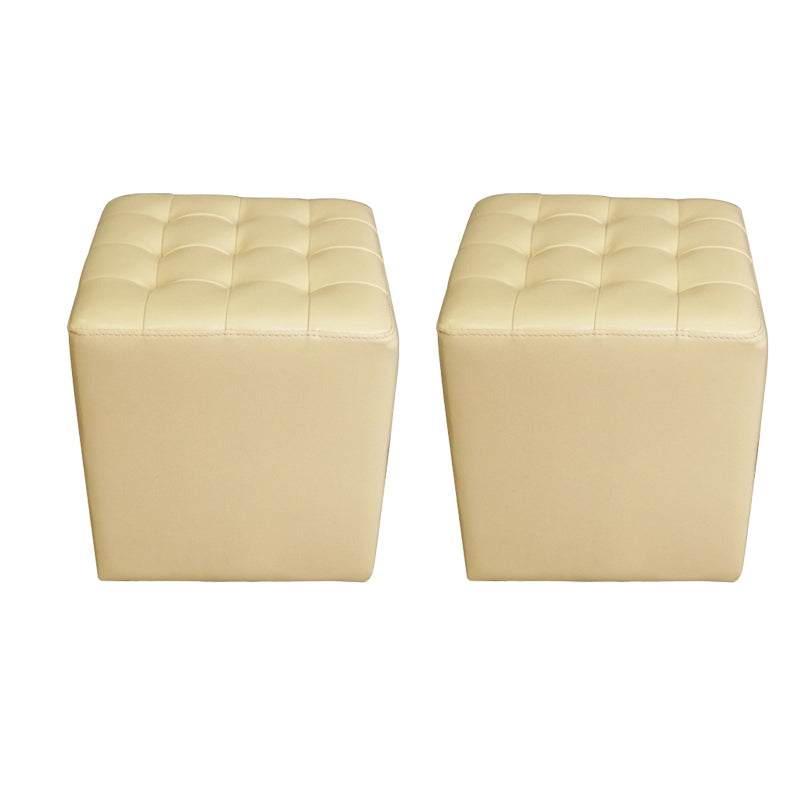 Modern Plain Ottoman Water Resistant Genuine Leather Tufted Pouf Ottoman