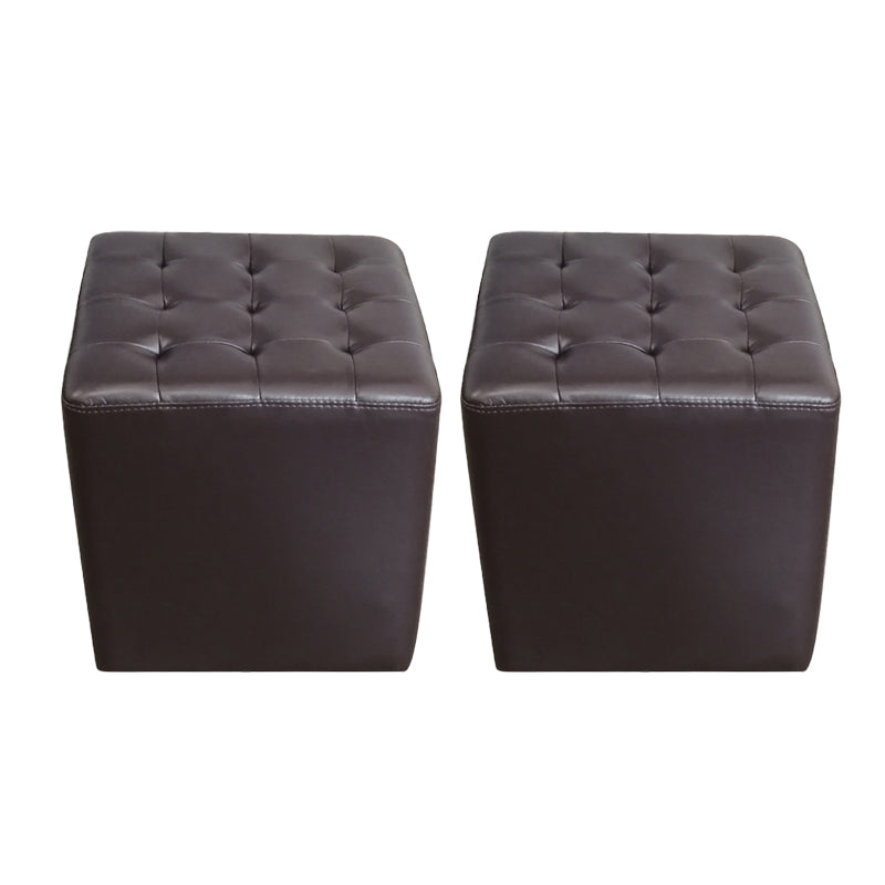 Modern Plain Ottoman Water Resistant Genuine Leather Tufted Pouf Ottoman