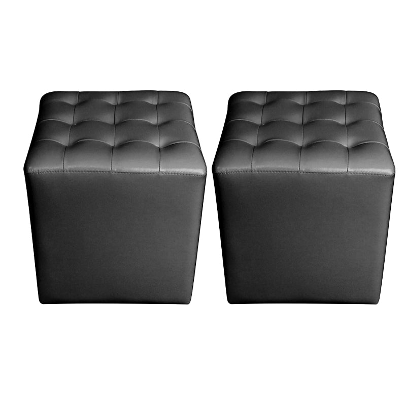 Modern Plain Ottoman Water Resistant Genuine Leather Tufted Pouf Ottoman